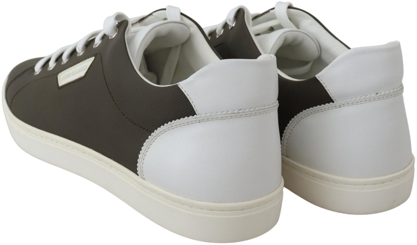 Dolce & Gabbana White Green Leather Low Top Sneakers Shoes