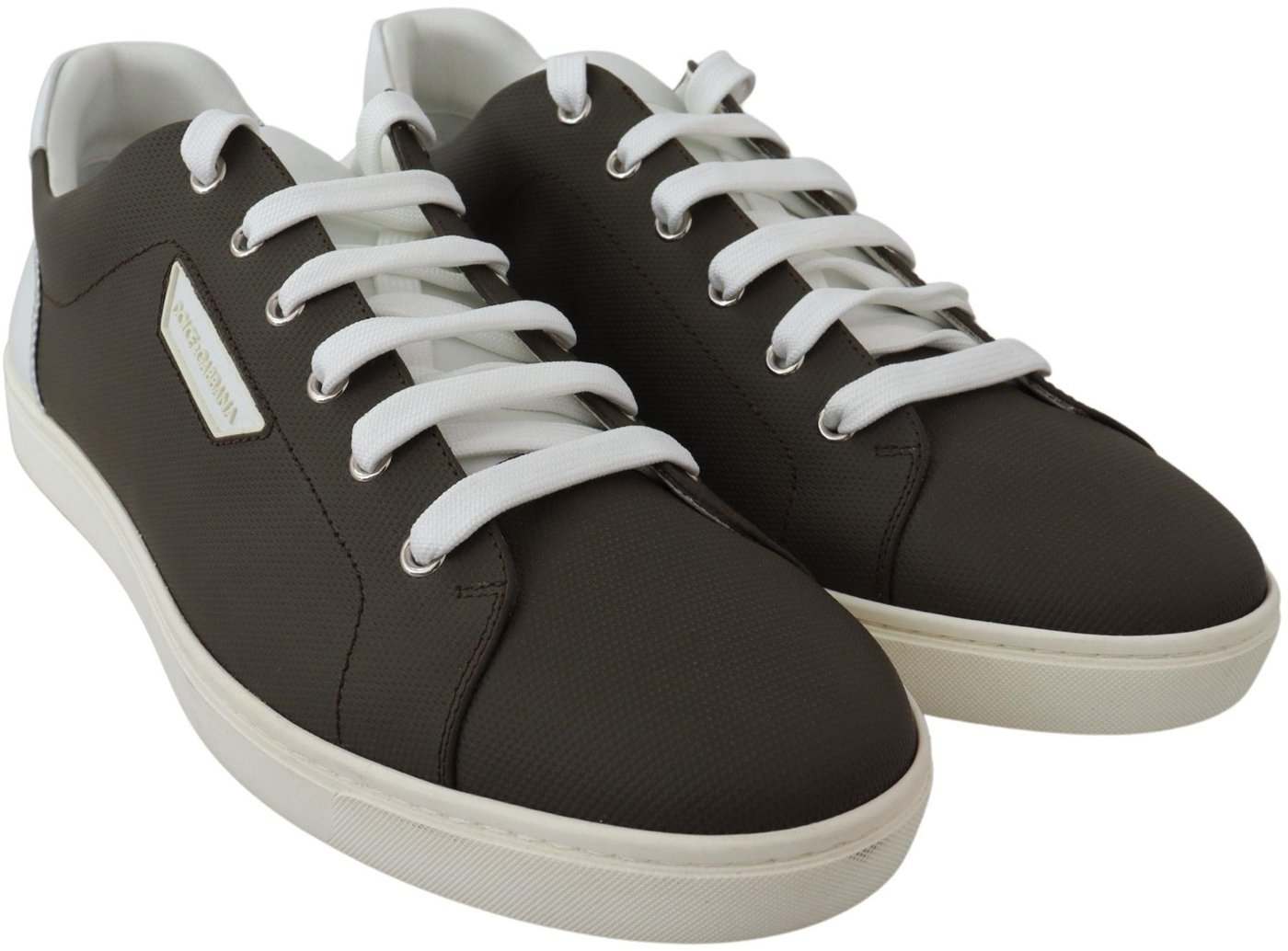 Dolce & Gabbana White Green Leather Low Top Sneakers Shoes