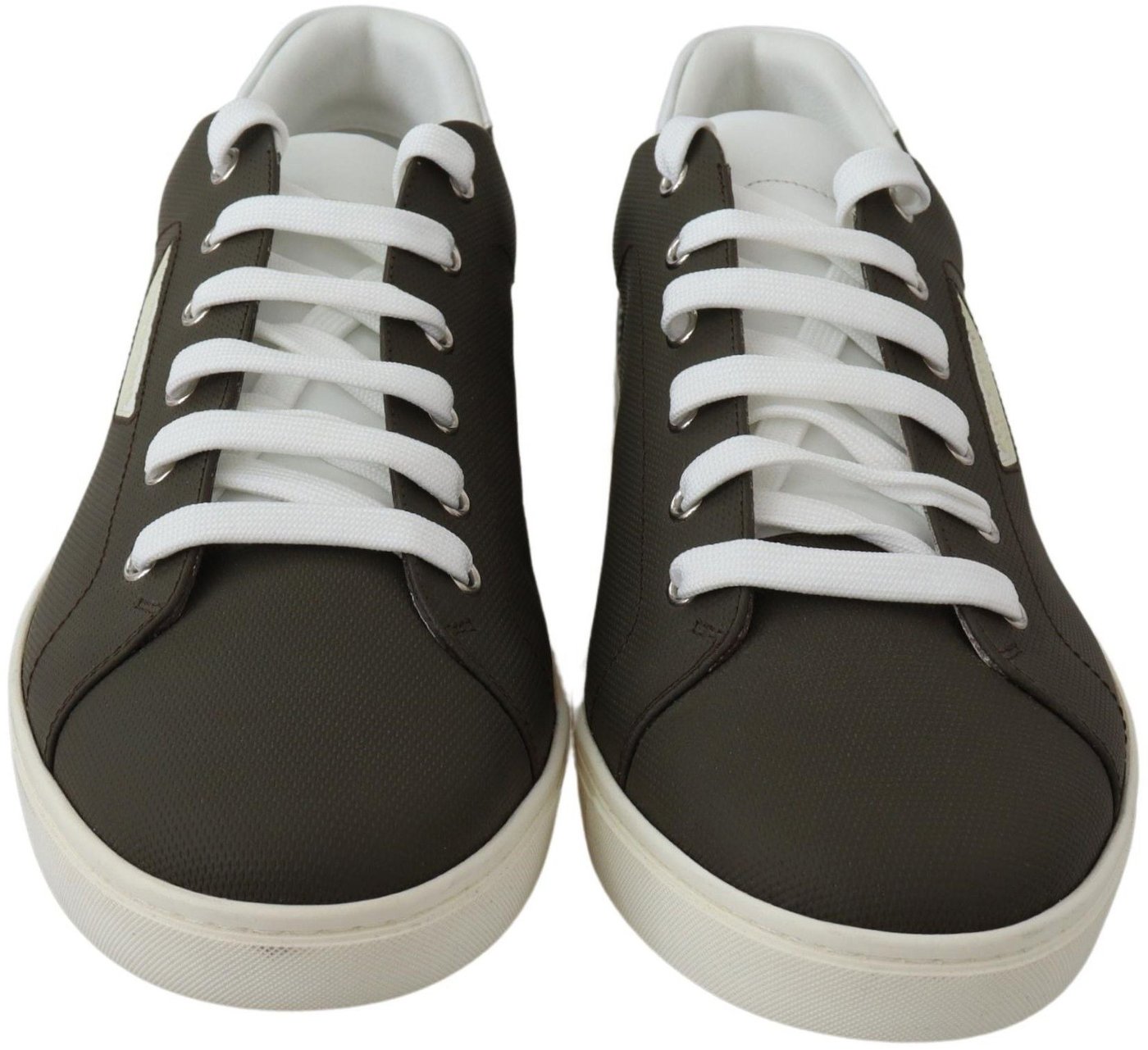 Dolce & Gabbana White Green Leather Low Top Sneakers Shoes