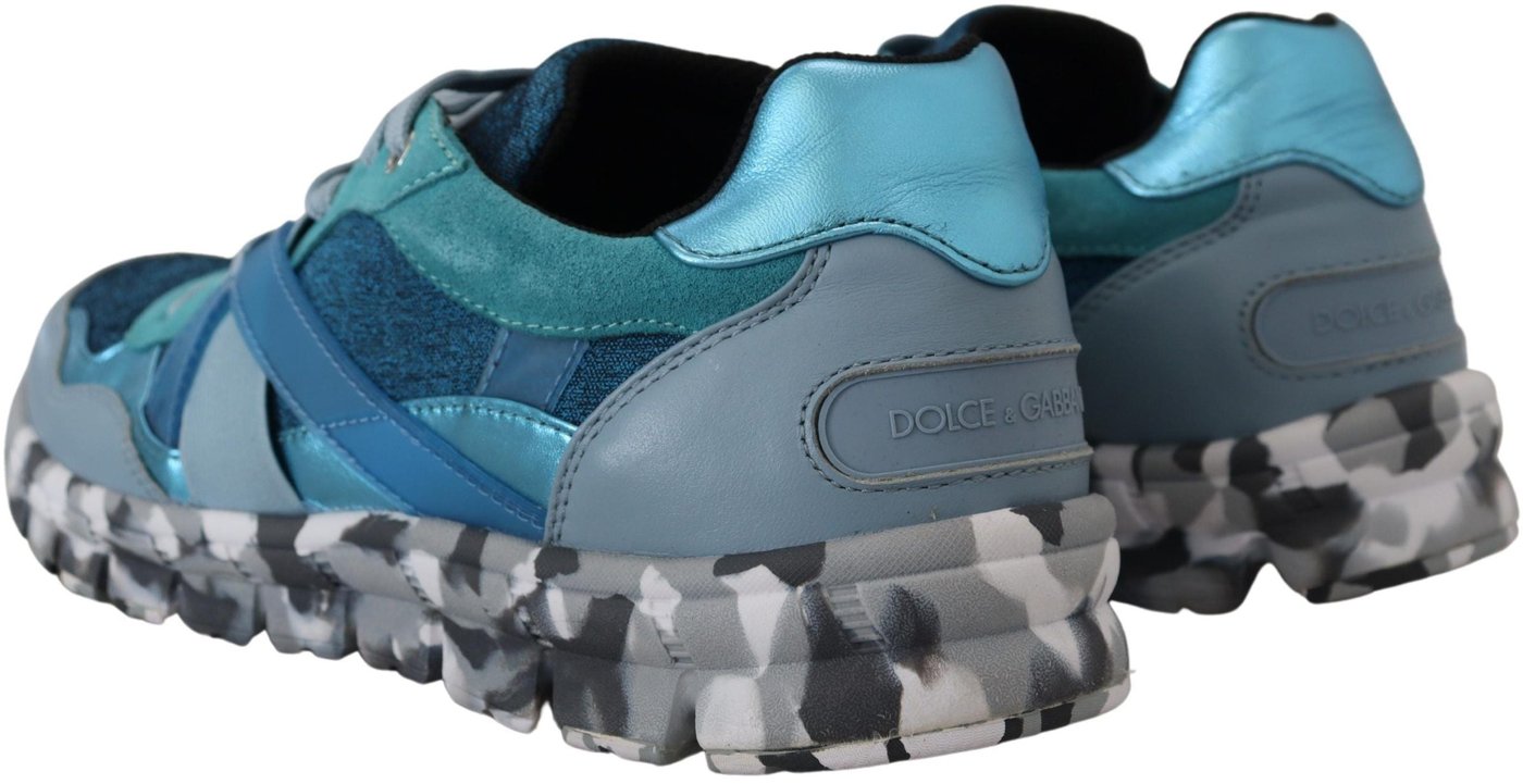 Dolce & Gabbana Blue Gray Leather Sport Low Top Sneakers