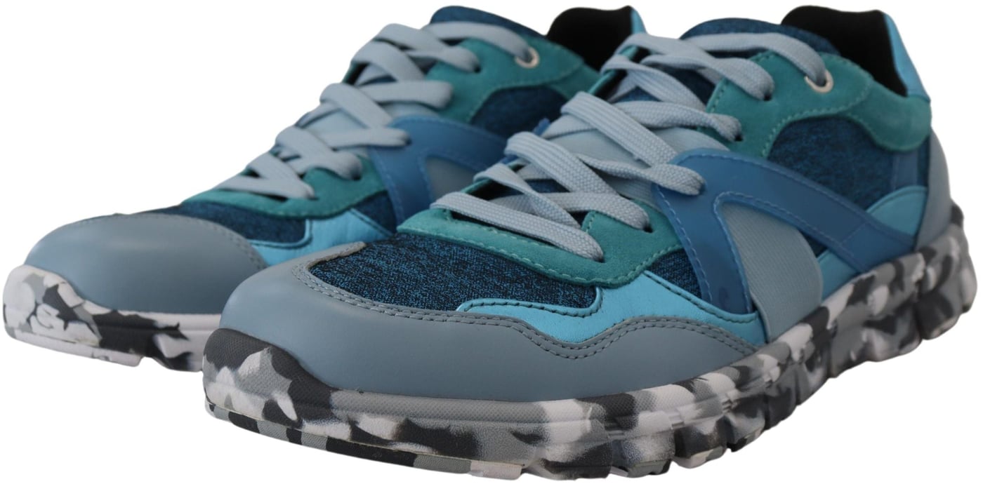 Dolce & Gabbana Blue Gray Leather Sport Low Top Sneakers