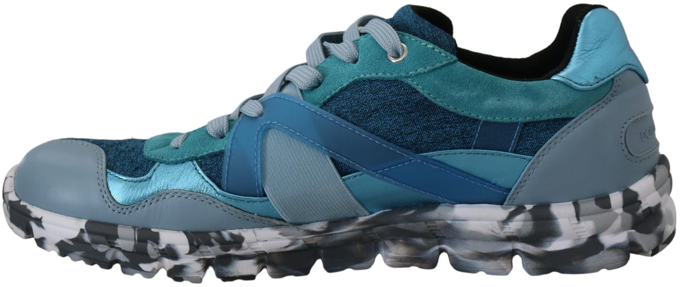Dolce & Gabbana Blue Gray Leather Sport Low Top Sneakers