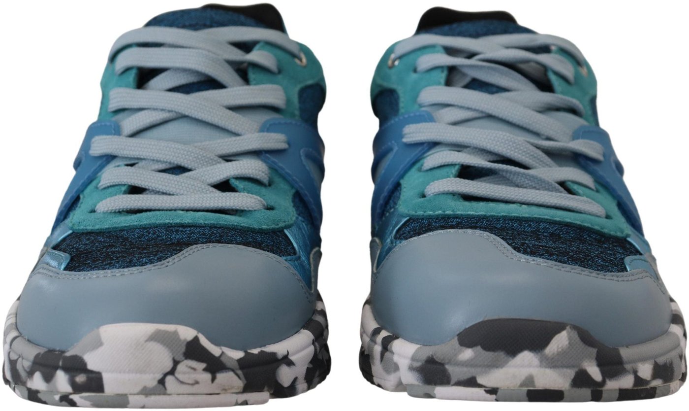 Dolce & Gabbana Blue Gray Leather Sport Low Top Sneakers