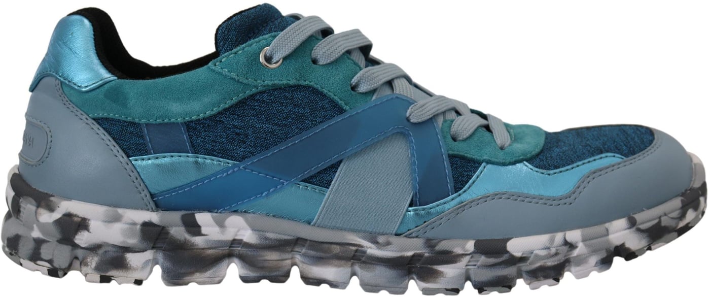 Dolce & Gabbana Blue Gray Leather Sport Low Top Sneakers