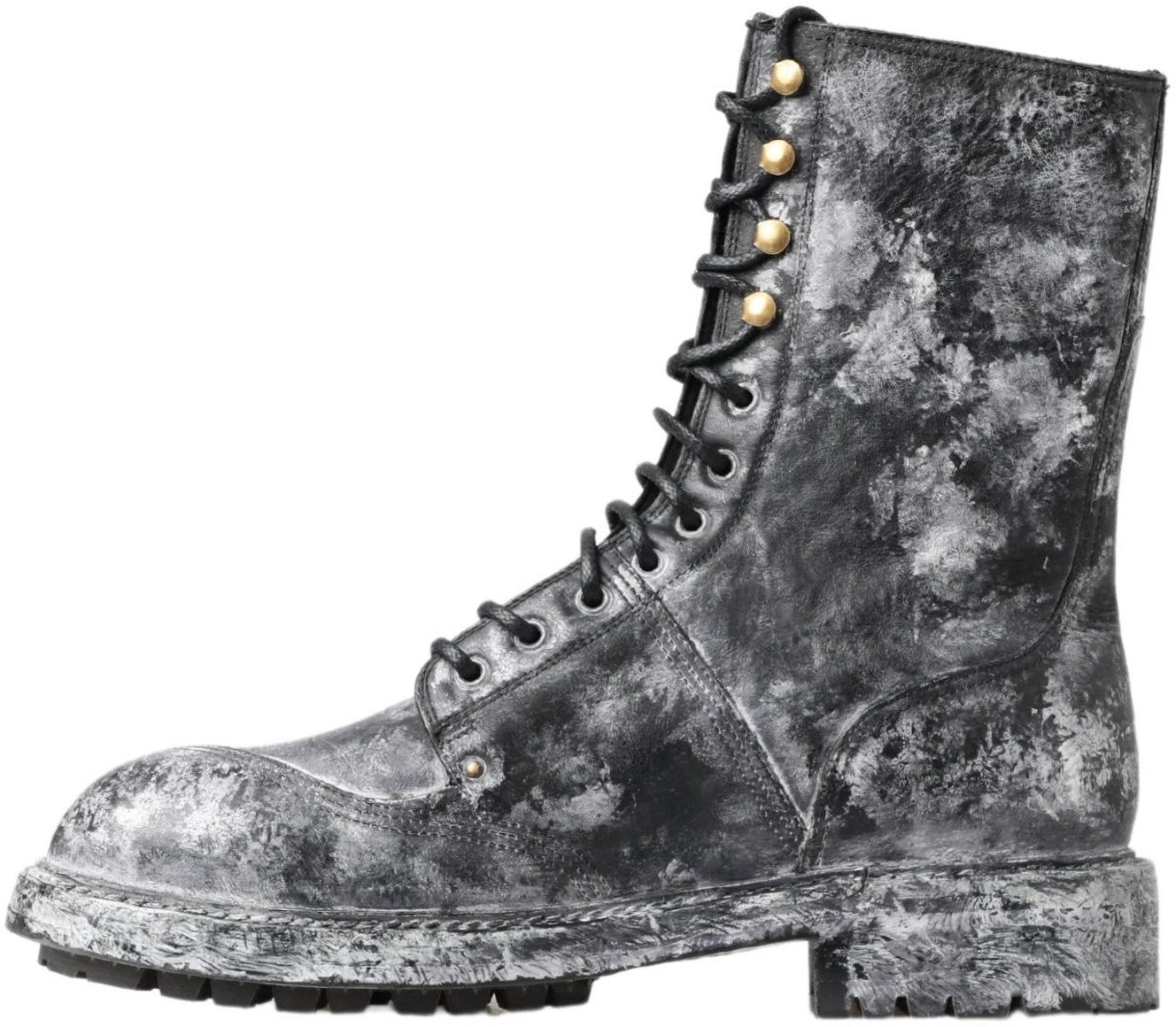 Dolce & Gabbana Black Gray Leather Mid Calf Boots Shoes