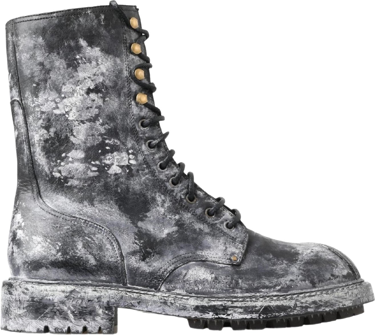 Dolce & Gabbana Black Gray Leather Mid Calf Boots Shoes