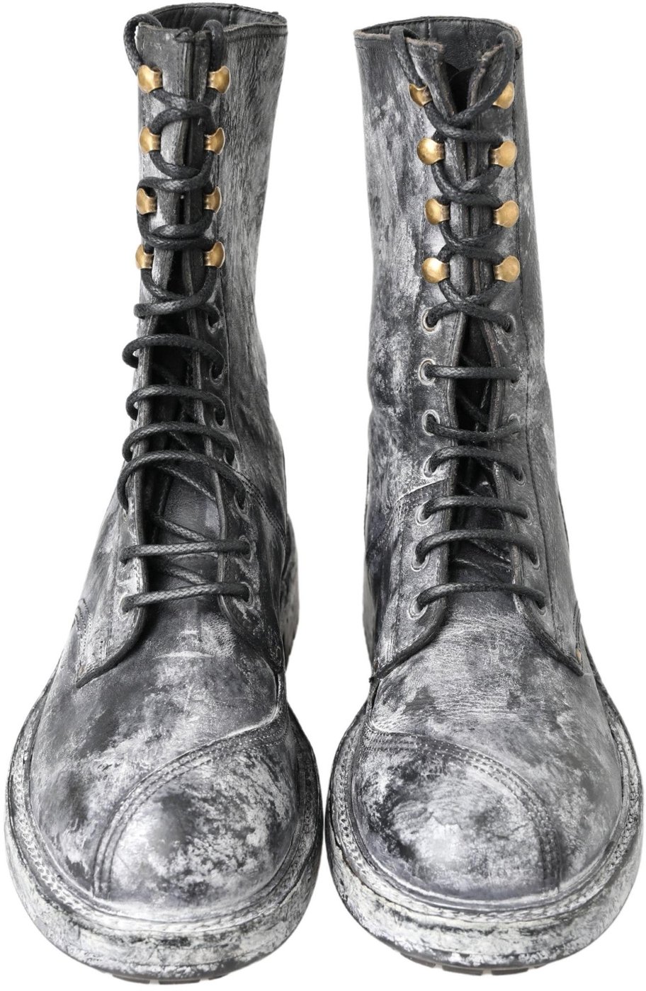 Dolce & Gabbana Black Gray Leather Mid Calf Boots Shoes
