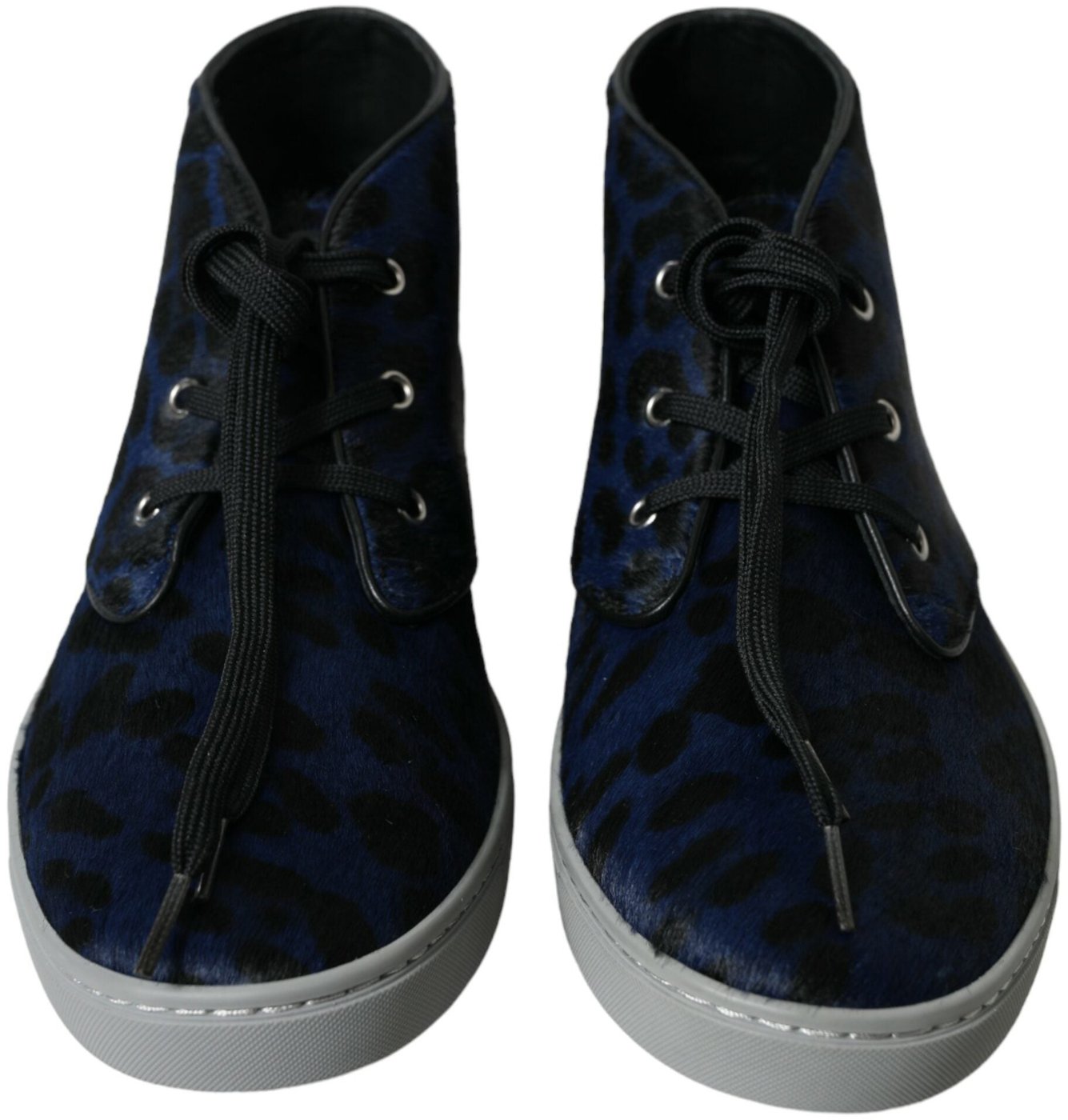 Dolce & Gabbana Blue Calfskin Leopard Mid Top Sneakers Shoes