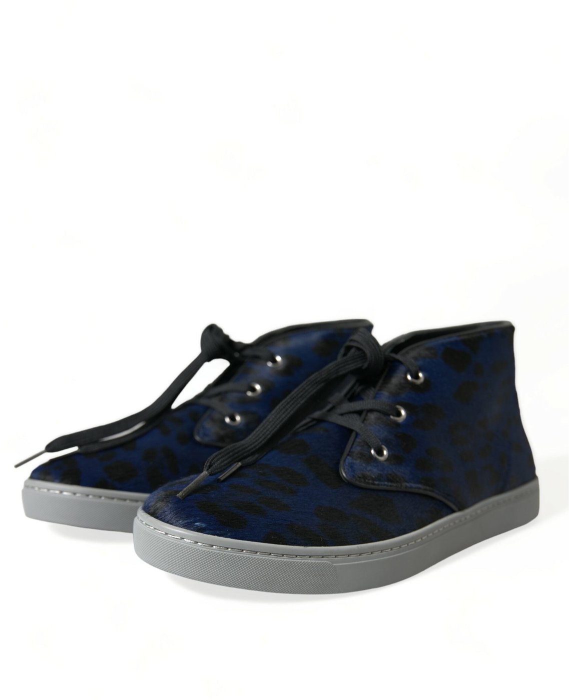 Dolce & Gabbana Blue Calfskin Leopard Mid Top Sneakers Shoes