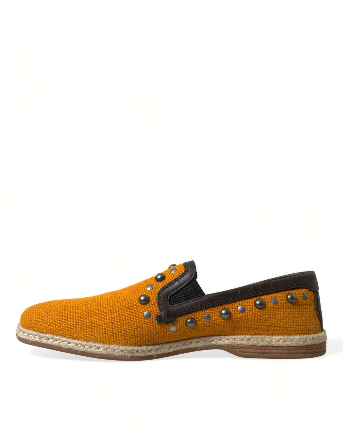Dolce & Gabbana Orange Linen Leather Studded Loafers Shoes