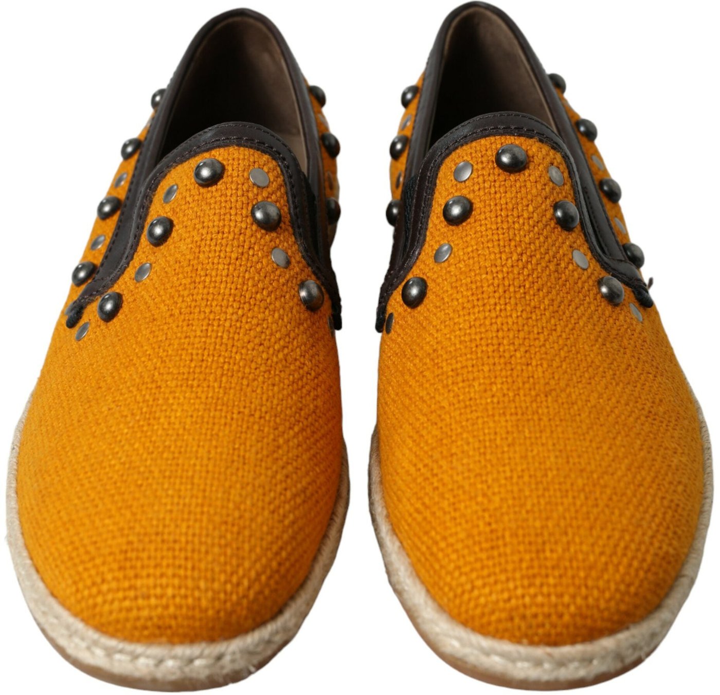 Dolce & Gabbana Orange Linen Leather Studded Loafers Shoes