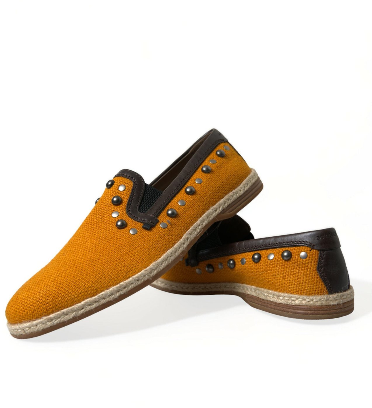 Dolce & Gabbana Orange Linen Leather Studded Loafers Shoes