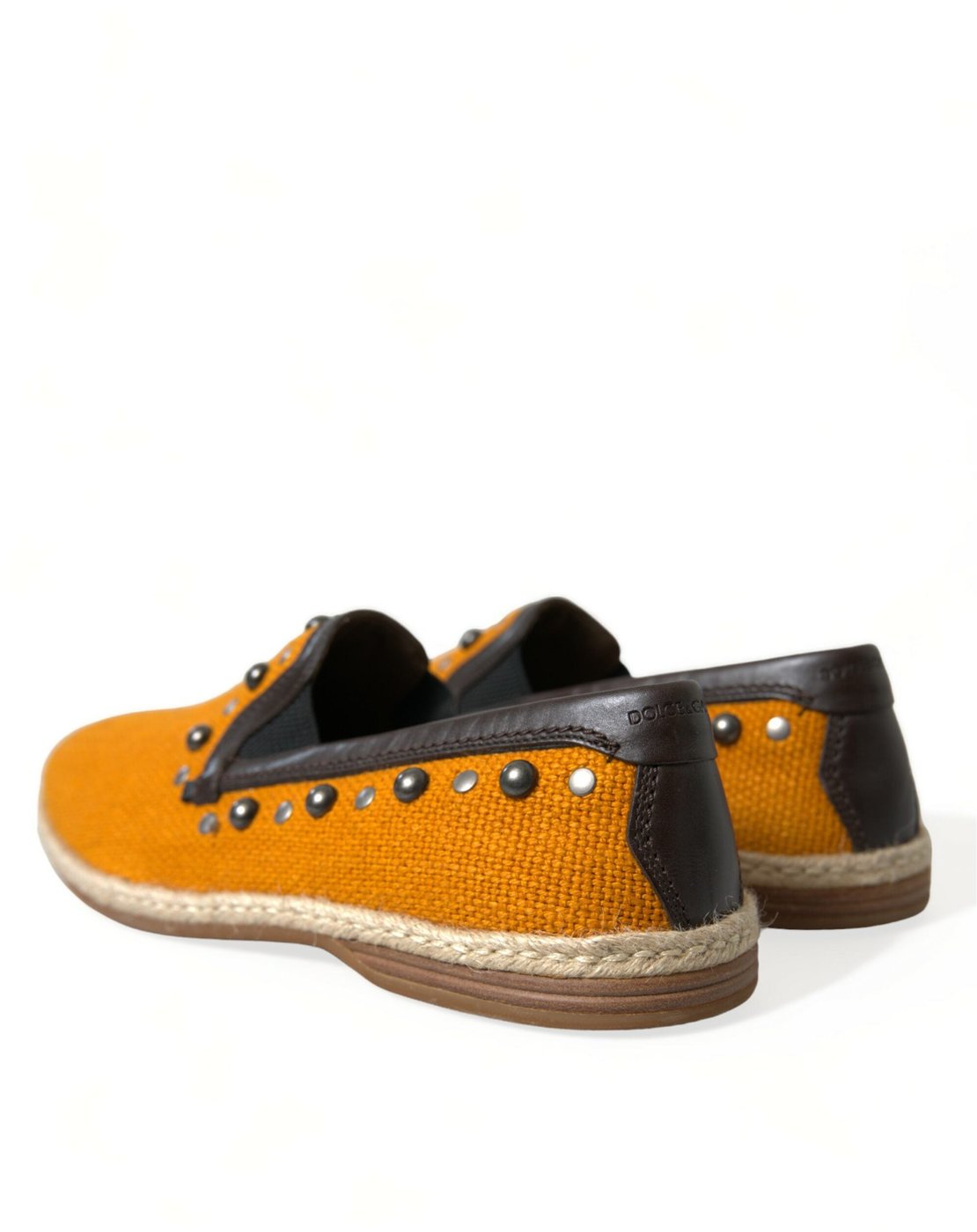 Dolce & Gabbana Orange Linen Leather Studded Loafers Shoes