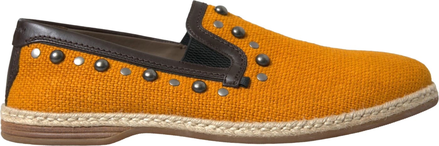 Dolce & Gabbana Orange Linen Leather Studded Loafers Shoes