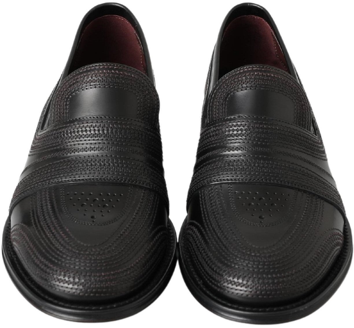 Dolce & Gabbana Black Leather Slipper Loafers Stitched Shoes