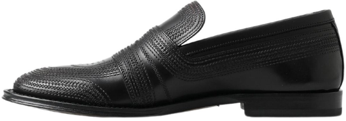 Dolce & Gabbana Black Leather Slipper Loafers Stitched Shoes