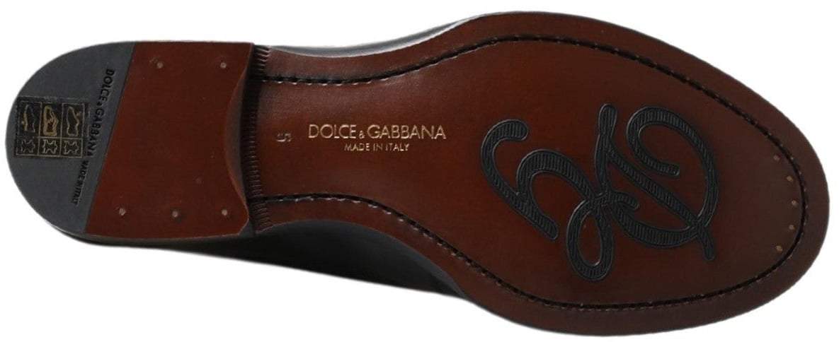 Dolce & Gabbana Black Leather Slipper Loafers Stitched Shoes