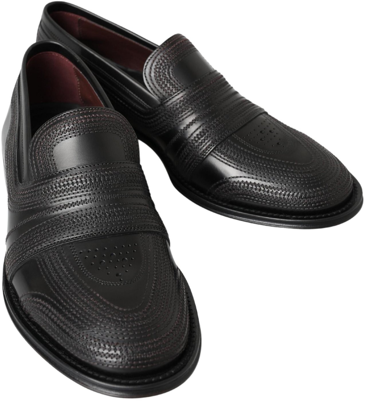 Dolce & Gabbana Black Leather Slipper Loafers Stitched Shoes