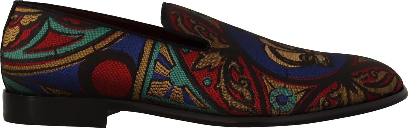 Dolce & Gabbana Multicolor Jacquard Crown Slippers Loafers Shoes