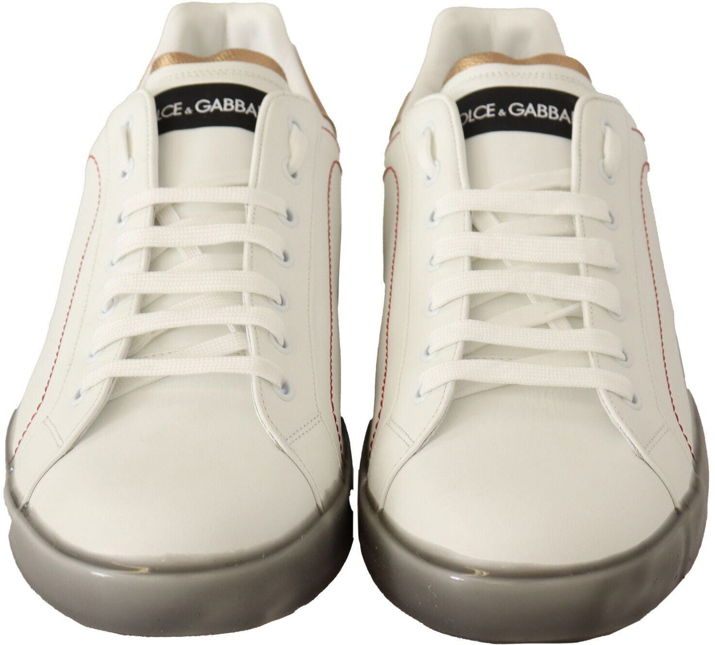 Dolce & Gabbana White Gold Leather Low Top Sneakers Casual Shoes