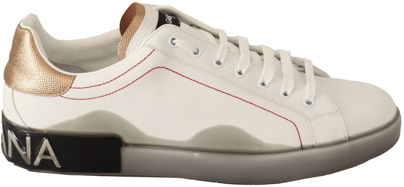 Dolce & Gabbana White Gold Leather Low Top Sneakers Casual Shoes