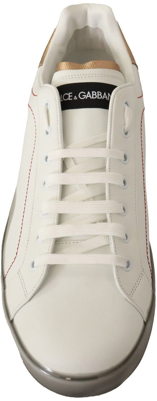 Dolce & Gabbana White Gold Leather Low Top Sneakers Casual Shoes