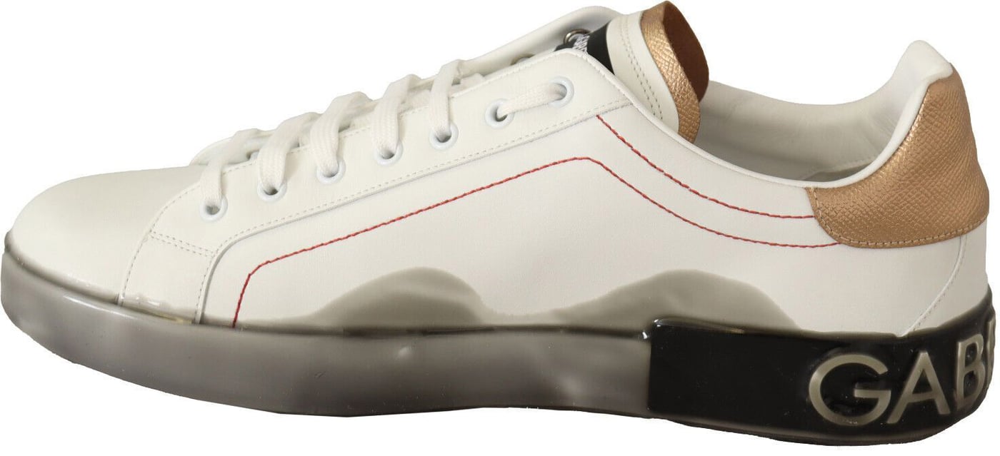 Dolce & Gabbana White Gold Leather Low Top Sneakers Casual Shoes