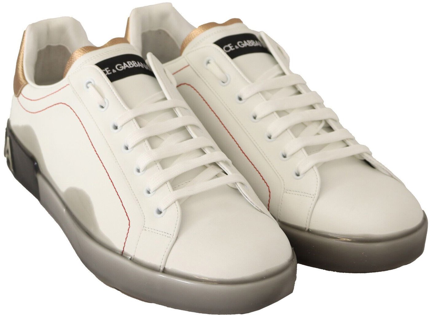 Dolce & Gabbana White Gold Leather Low Top Sneakers Casual Shoes