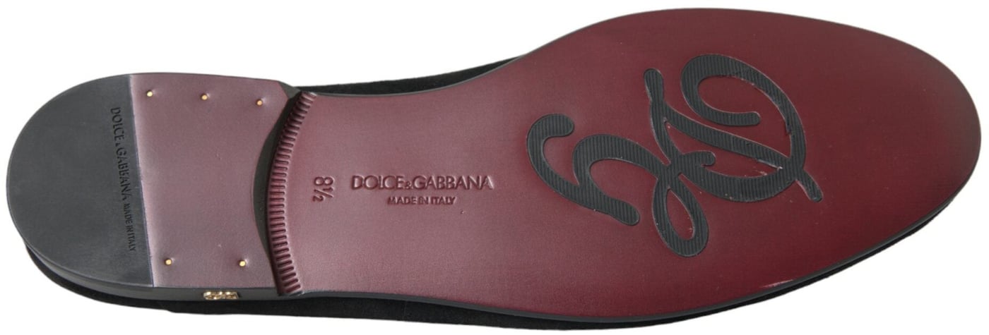 Dolce & Gabbana Black Suede Loafers Formal Dress Slip On Shoes