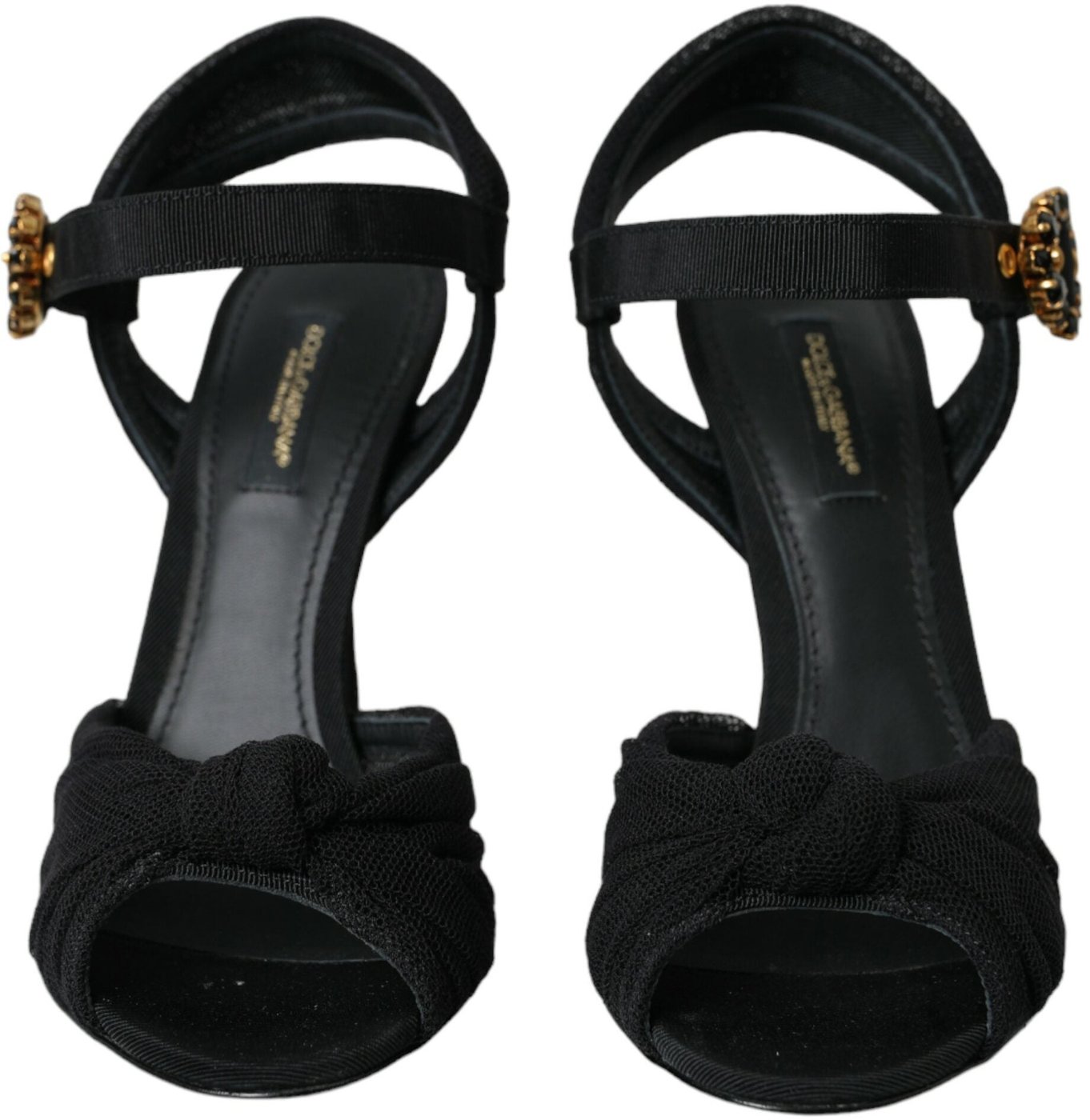Dolce & Gabbana Black Suede Embellished Heels Sandals Shoes