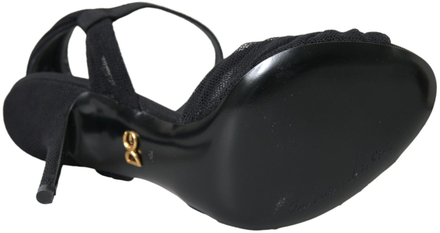 Dolce & Gabbana Black Suede Embellished Heels Sandals Shoes