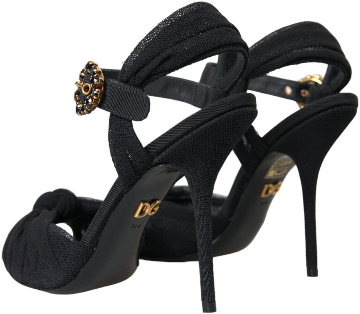 Dolce & Gabbana Black Suede Embellished Heels Sandals Shoes