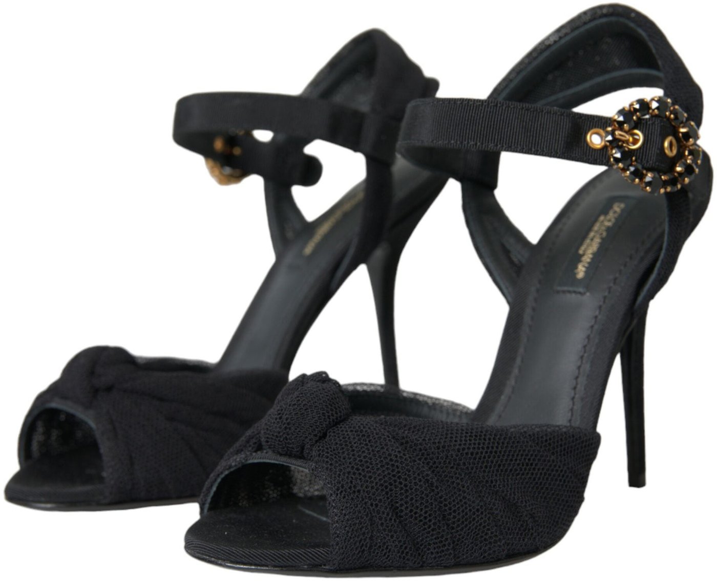 Dolce & Gabbana Black Suede Embellished Heels Sandals Shoes
