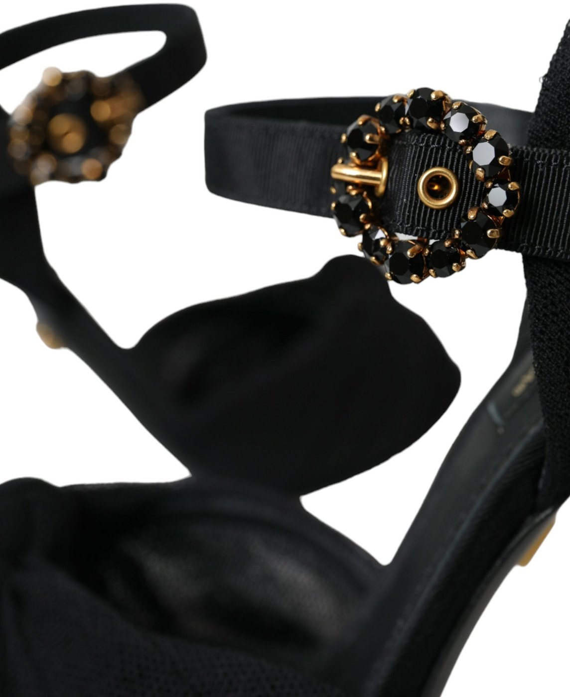 Dolce & Gabbana Black Suede Embellished Heels Sandals Shoes