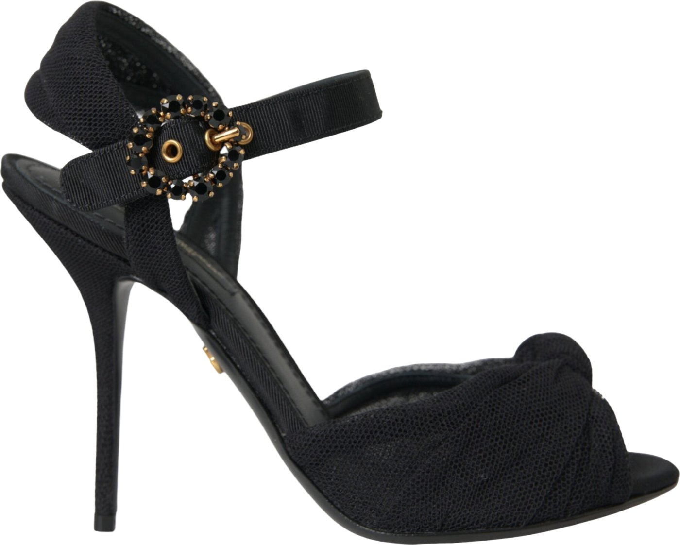 Dolce & Gabbana Black Suede Embellished Heels Sandals Shoes