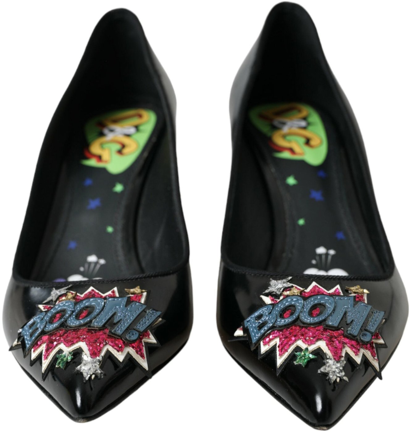 Dolce & Gabbana Black Leather BOOM Patch Heels Pumps Shoes