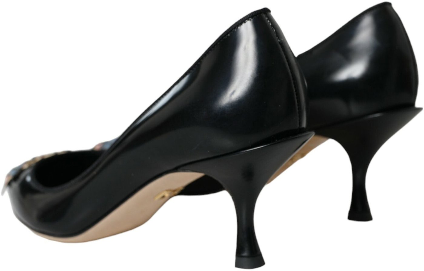 Dolce & Gabbana Black Leather BOOM Patch Heels Pumps Shoes