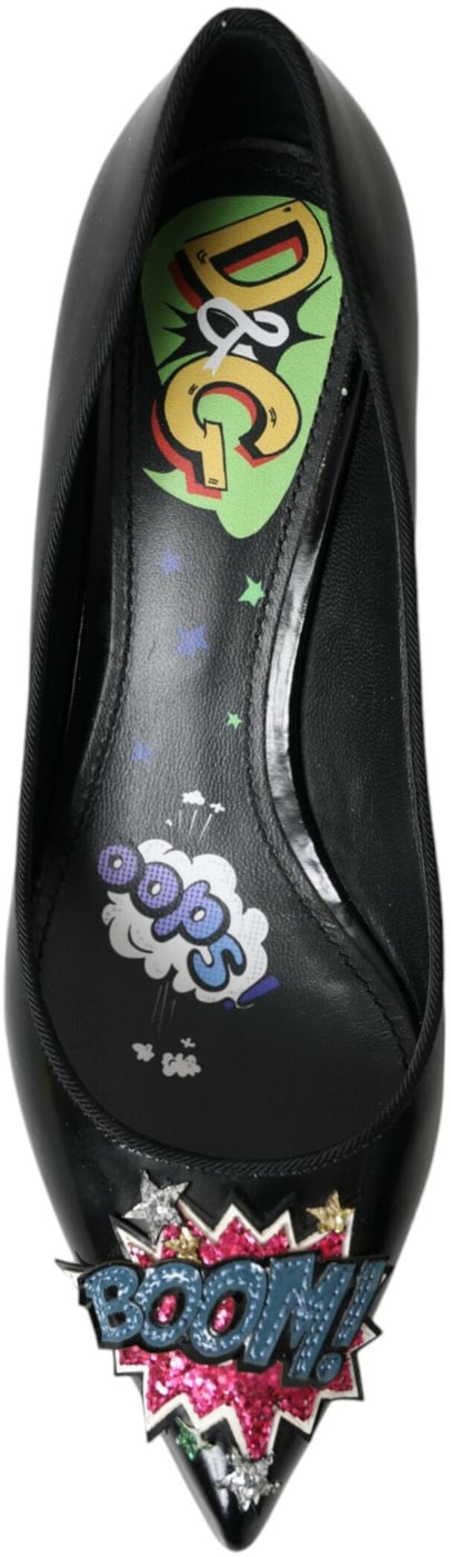 Dolce & Gabbana Black Leather BOOM Patch Heels Pumps Shoes