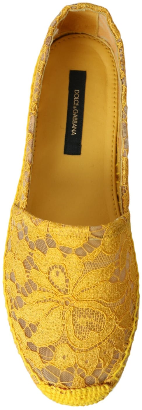 Dolce & Gabbana Yellow Taormina Lace Espadrille Loafers Flats Shoes