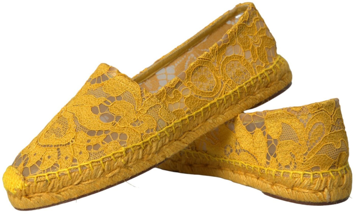 Dolce & Gabbana Yellow Taormina Lace Espadrille Loafers Flats Shoes