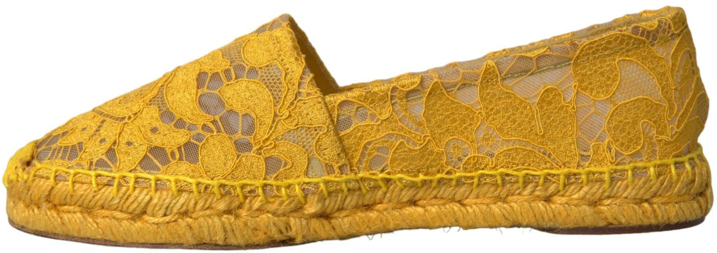 Dolce & Gabbana Yellow Taormina Lace Espadrille Loafers Flats Shoes