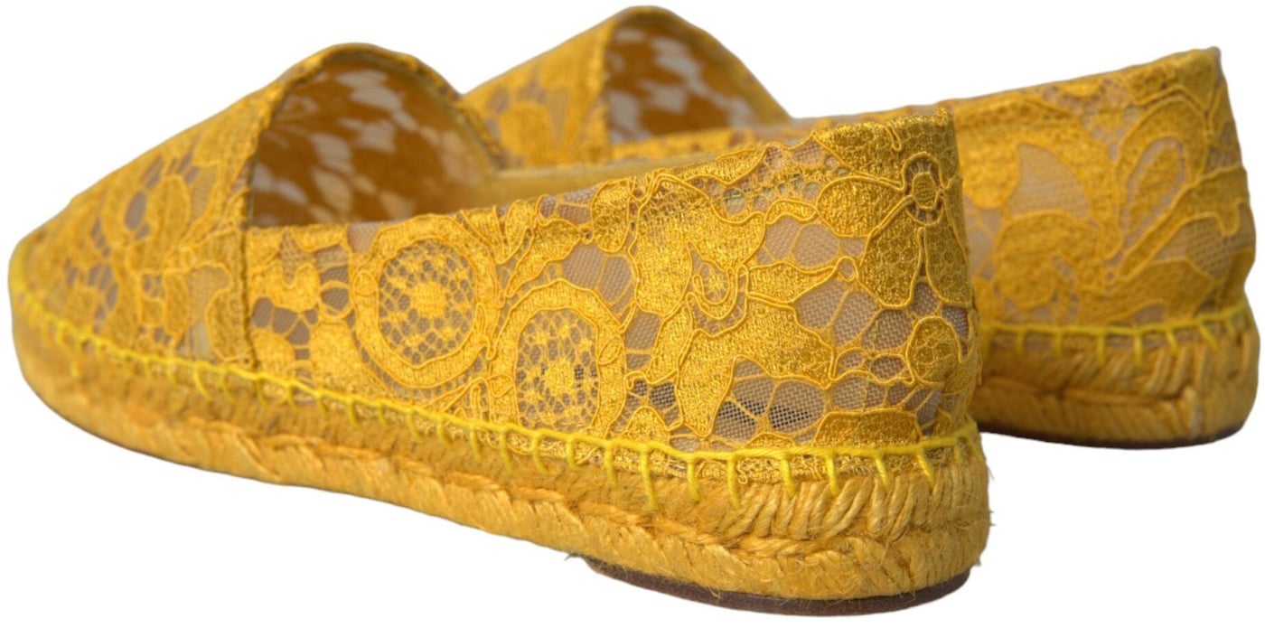 Dolce & Gabbana Yellow Taormina Lace Espadrille Loafers Flats Shoes