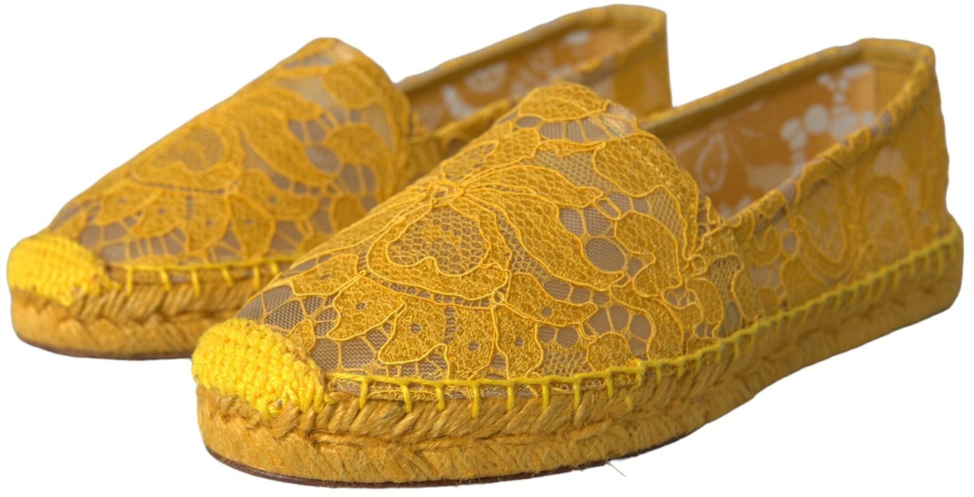 Dolce & Gabbana Yellow Taormina Lace Espadrille Loafers Flats Shoes