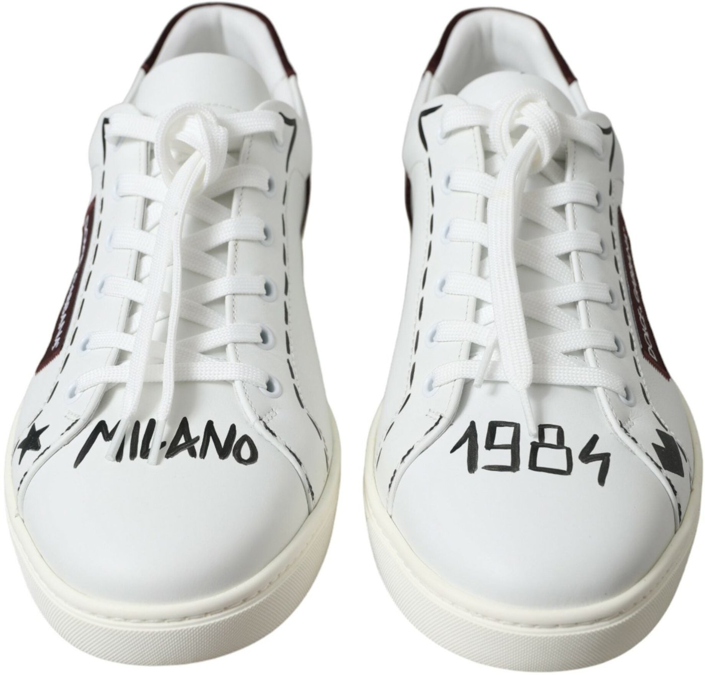Dolce & Gabbana White Bordeaux Leather Logo Low Top Sneakers Shoes