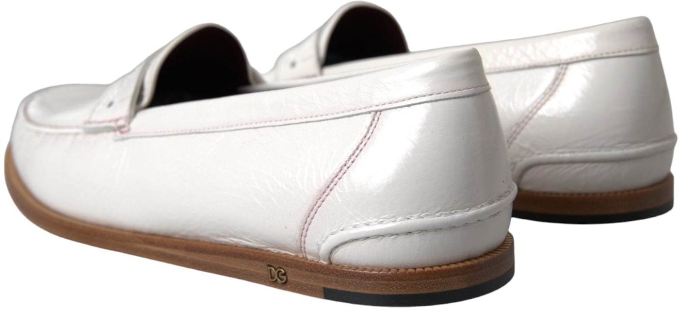 Dolce & Gabbana White Leather Slip On Mocassin Loafers Shoes