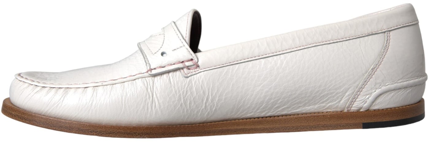Dolce & Gabbana White Leather Slip On Mocassin Loafers Shoes