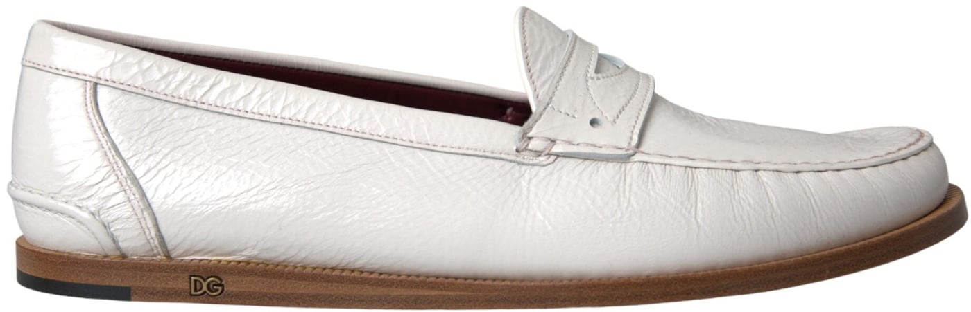 Dolce & Gabbana White Leather Slip On Mocassin Loafers Shoes