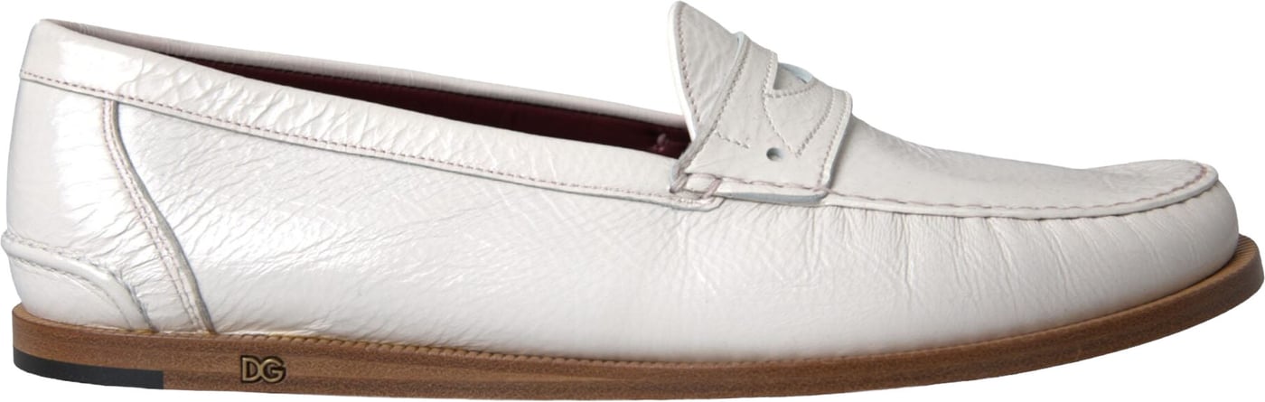 Dolce & Gabbana White Leather Slip On Mocassin Loafers Shoes