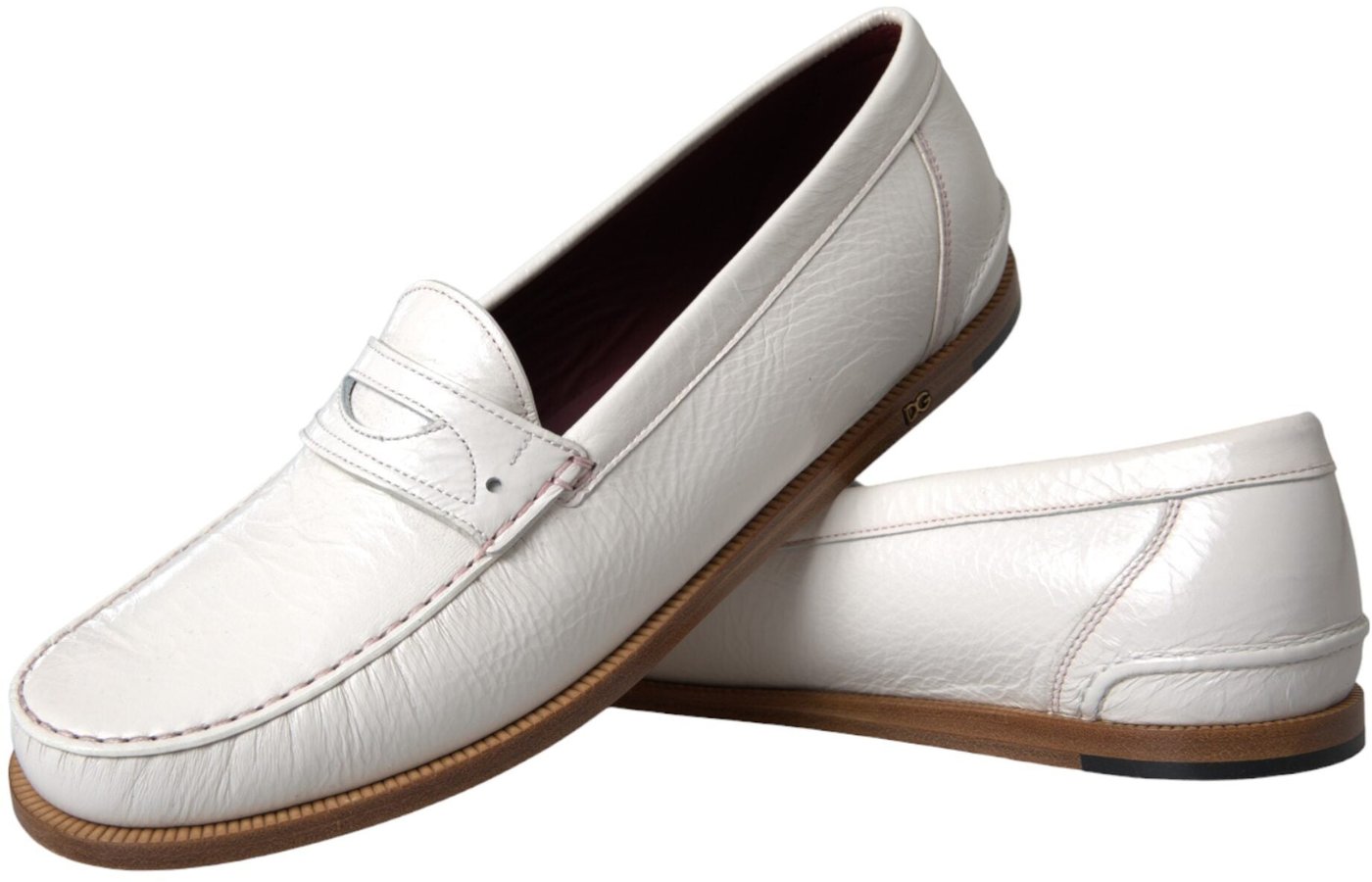 Dolce & Gabbana White Leather Slip On Mocassin Loafers Shoes