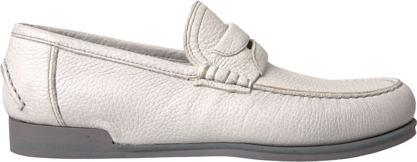 Dolce & Gabbana White Gray Leather Slip Mocassin Shoes Loafer